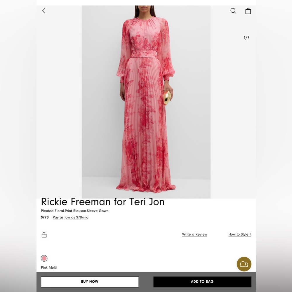 Rickie Freeman For Teri Jon pleated floral print blouson sleeve gown